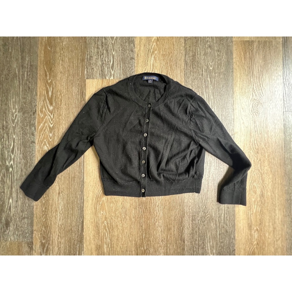 Brooks Brothers Cardigan Womens Medium Black Extra Fine Merino Wool Button Front